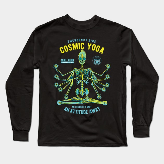 Cosmic Yoga Skull Long Sleeve T-Shirt by TOKEBI